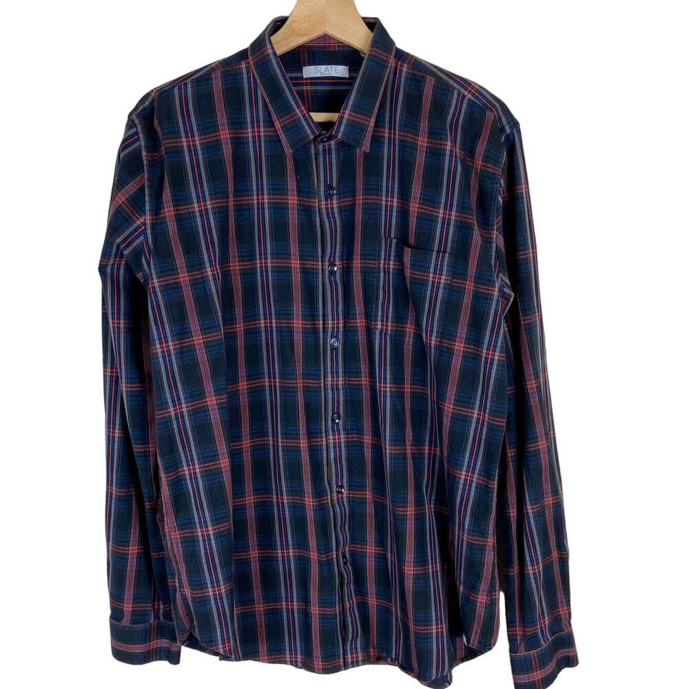 Slate Denim Co Plaid Dylan Shirt Size XL Button Down Black Red Multi Cotton - Picture 1 of 8